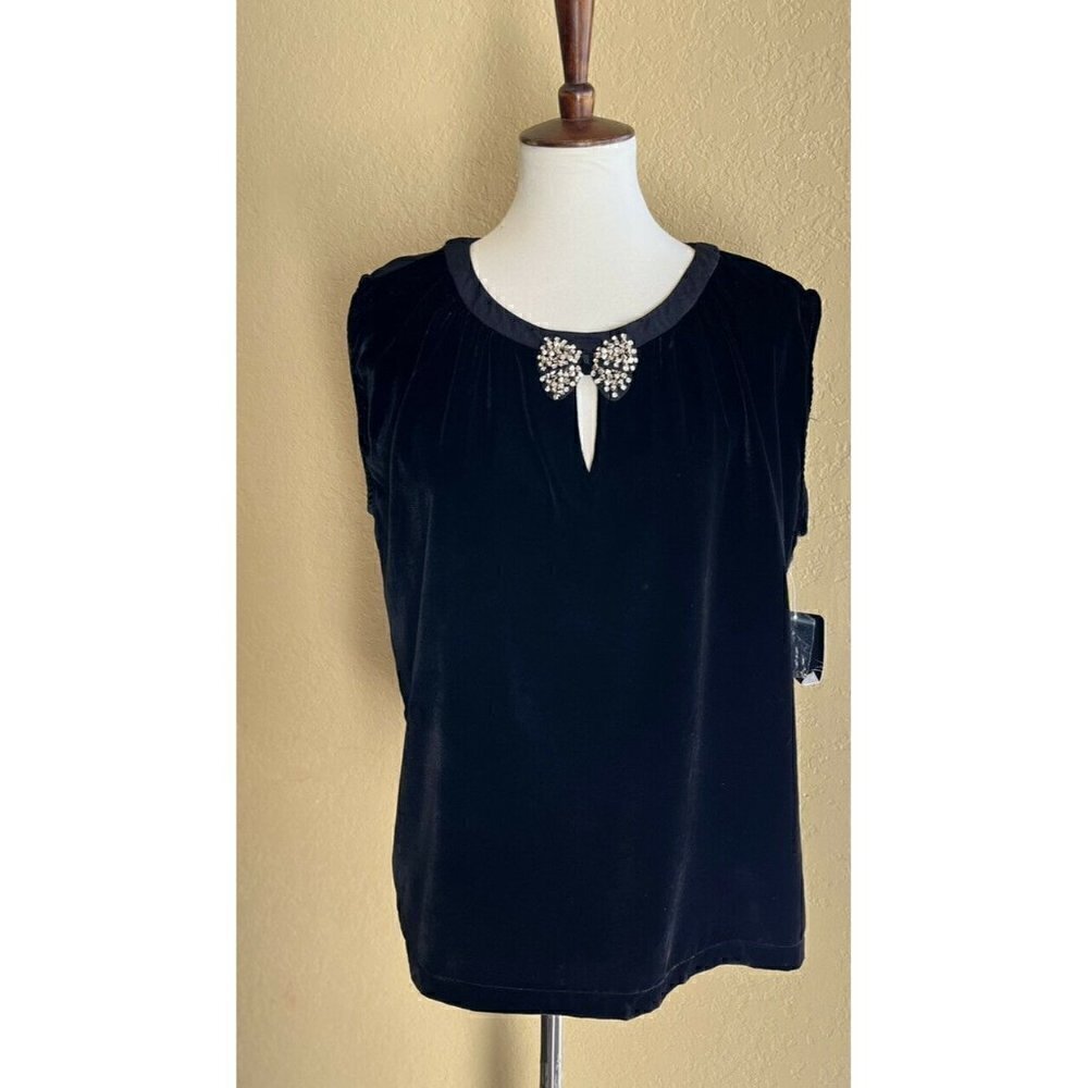 ZARA Woman Black Velvet Studd Keyhole Sleeveless Top Size M - Picture 9 of 10